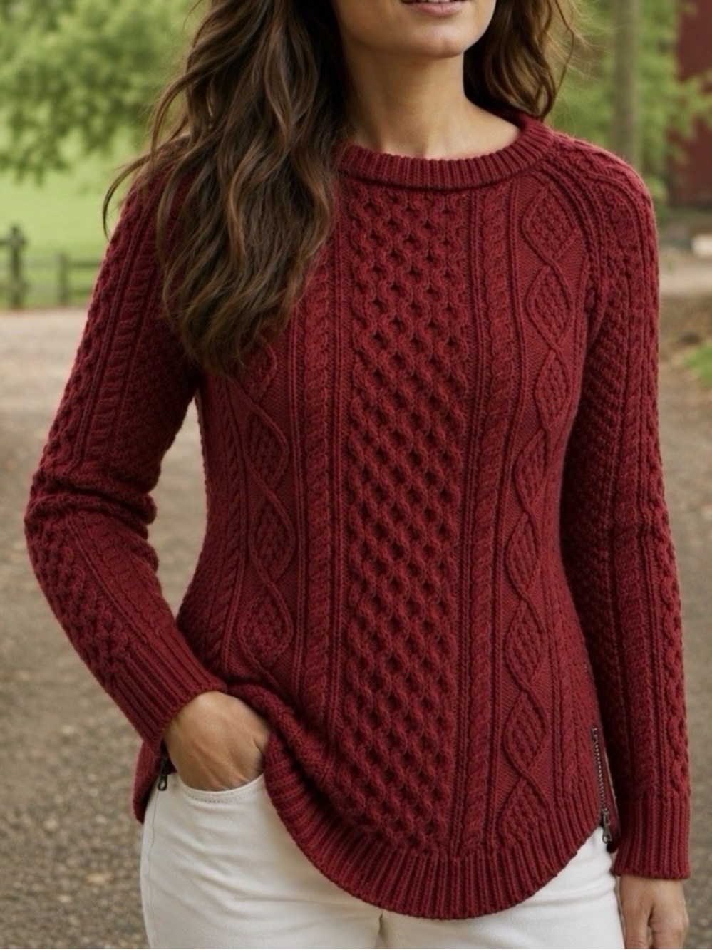 L.L. Bean Signature Women’s Cotton Cable Knit Fisherman’s Sweater Size Small